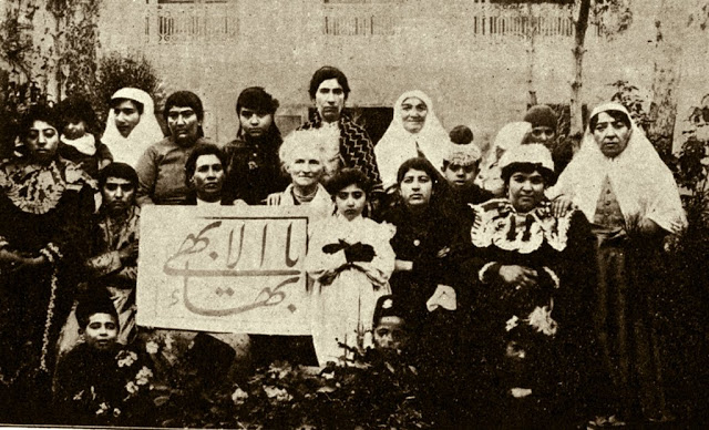 Dr. Moody with baha'i women in Tehran, 1910. These women were some of the first to appear in public without veils. (Photo courtesy of the Baha'is of the U.S. - www.bahai.us)