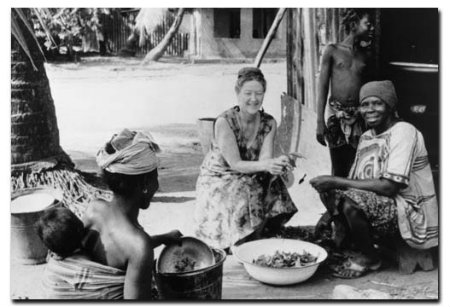 Ruhiyyih Khanum visiting Gbendembou village in Sierra Leone, March 1971.